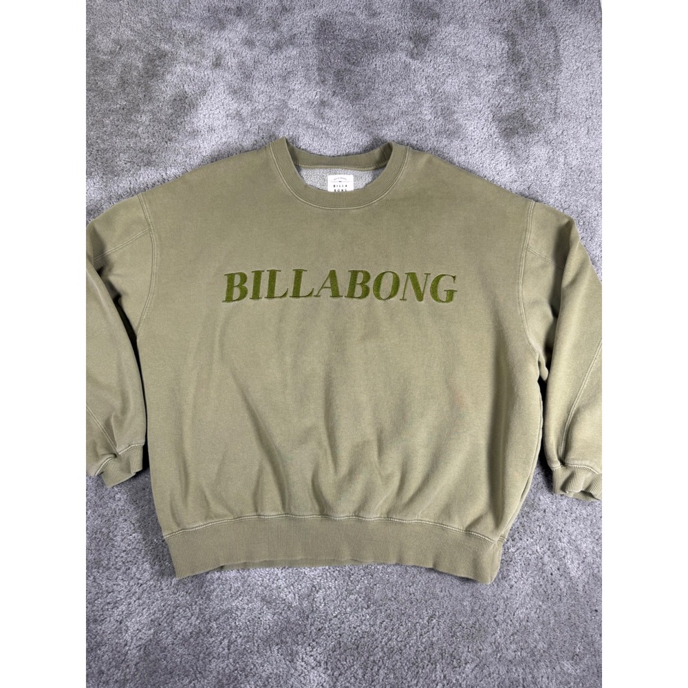 Billabong Womens Oversized Embroidered Logo Crewneck Sweatshirt Olive Green L